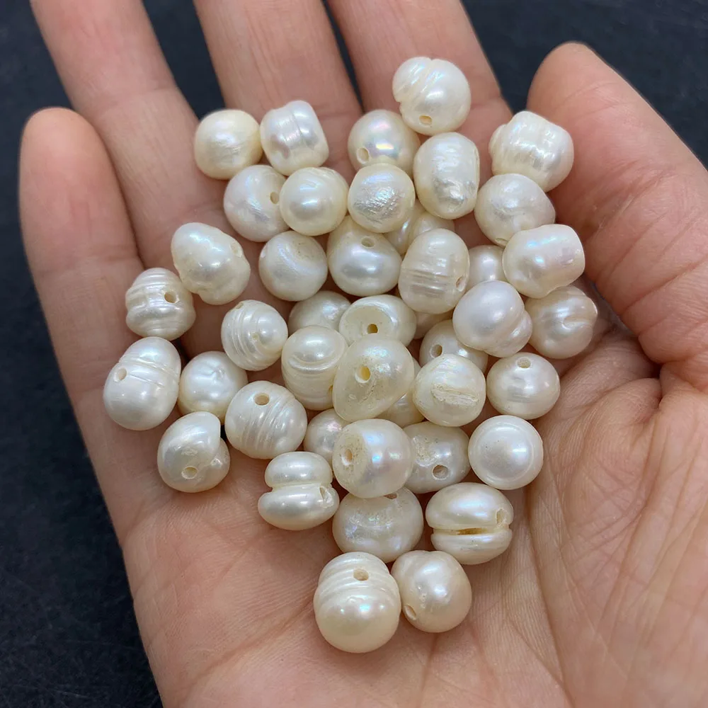 

3/5/10/50pcs White Natural Freshwater Pearl Loose Beads Large Hole Rice Near Round Potato-shaped Bead Jewelry Making Accessory