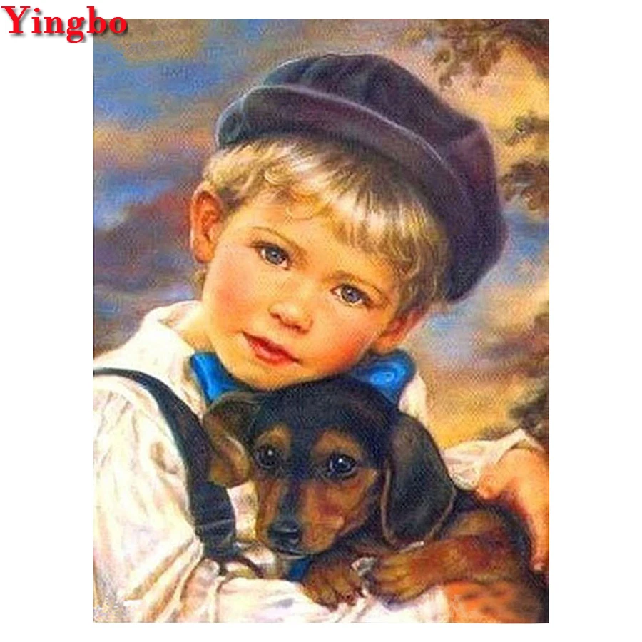 

DIY Diamond Embroidery Little boy and pet dog Mosaic Picture Diamond Painting Rhinestone Picture Pasted Cross Stitch Kits