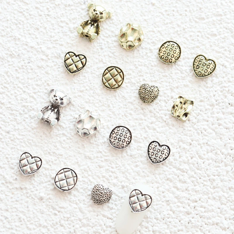 10 Шт./компл. 3d Милые Украшения Для Ногтей Искусственное Сердце Медведь Золото