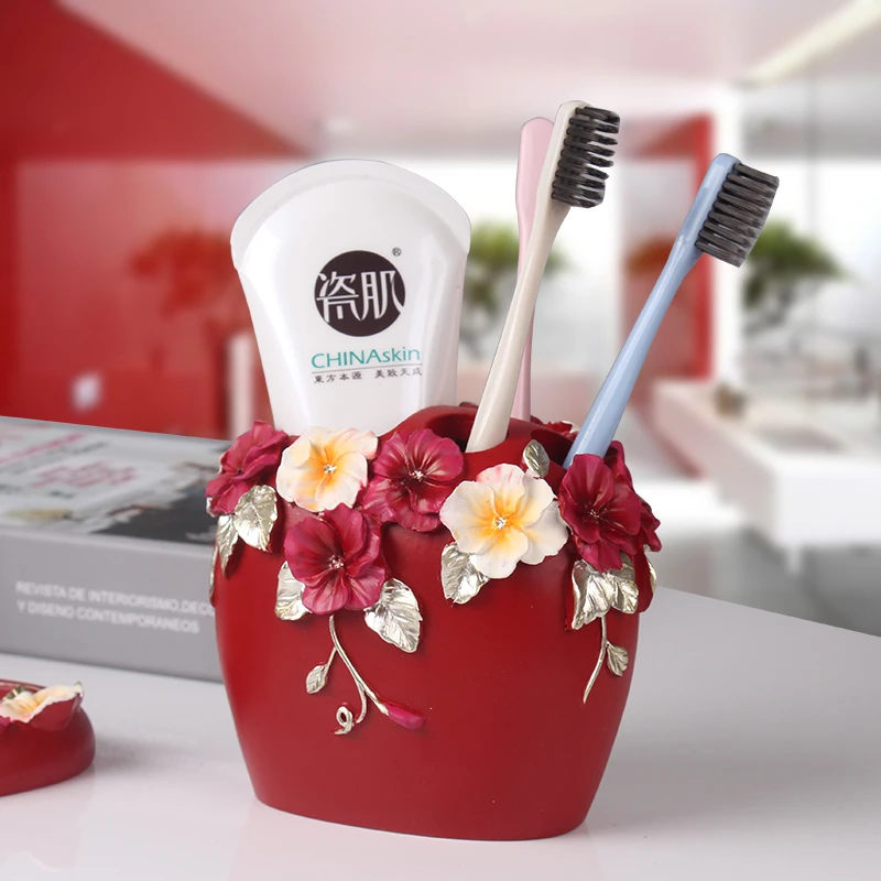 

European Romantic Toiletries Bathroom Accessories Relief Flower Toothbrush Holder/Lotion Bottle/Tray/ Mouthwash Cup/Soap Dish