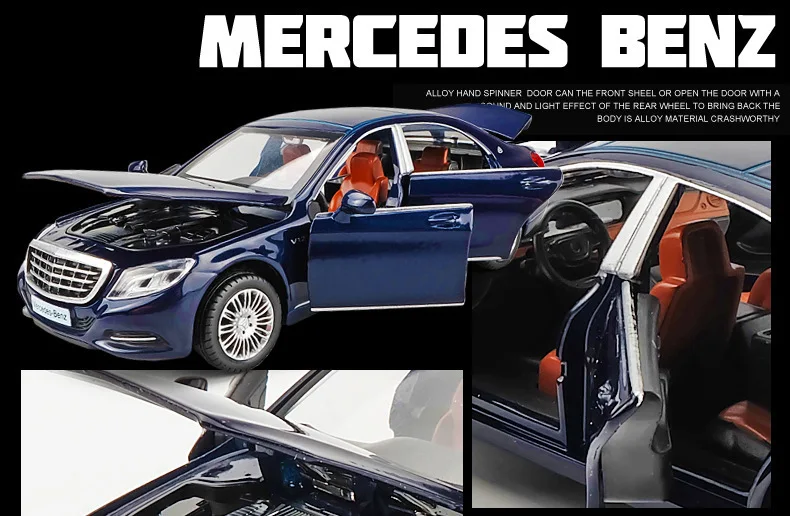 1/32 Maybach S600 литые под давлением металлические модели автомобилей, игрушечный автомобиль с имитацией, светильник с музыкой, 6 дверей, можно открыть, подарки для детей