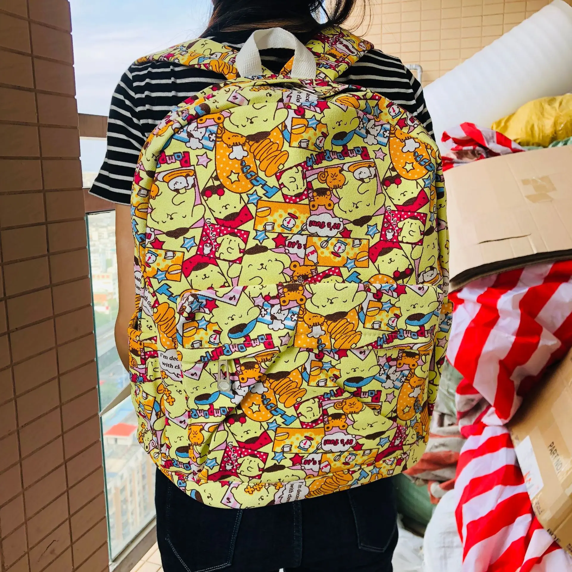 15*29*40 см 450 Марка pom-Pom Purin тапочки в виде персонажа аниме холщовый рюкзак дорожный плюшевая сумка в виде котенка