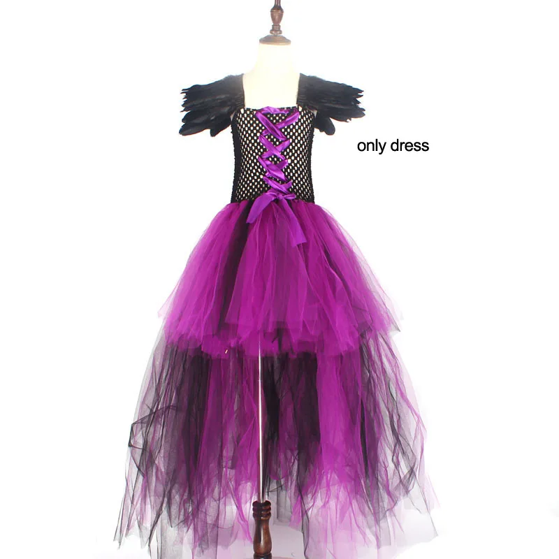just dress Платье-пачка для девочек на Хеллоуин «Maleficent Evil Dark queen» с рогами «Wicked Witch»; Детские вечерние костюмы для костюмированной вечеринки; нарядная одежда - Цвет: just dress