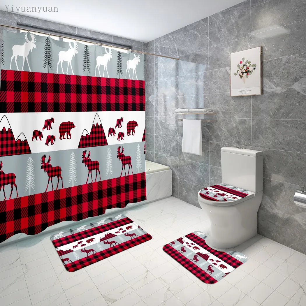 Online Set Di Tende Da Doccia Per Cervi Di Alce Di Cartone Animato Tende Da Bagno Stampate In 3D Tappetini Antiscivolo Set Di Accessori Per Il Bagno