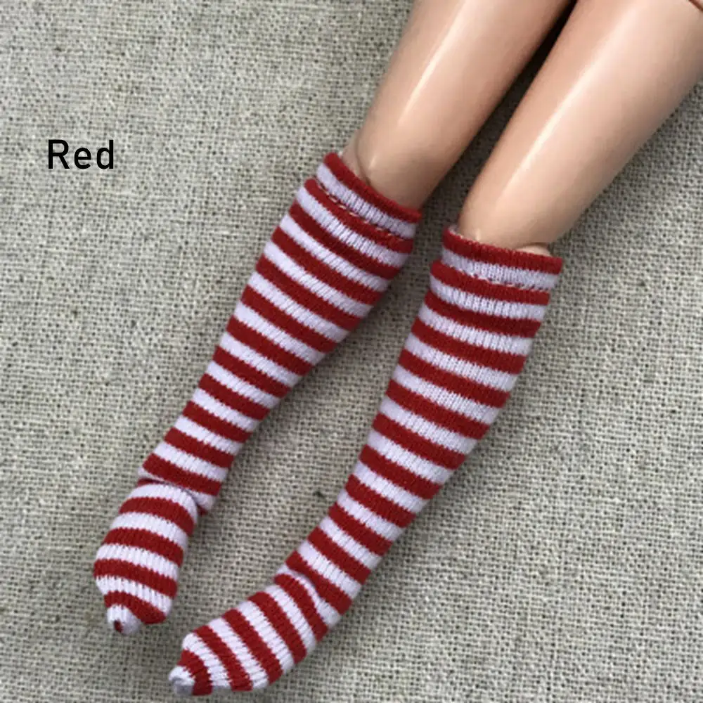 red 1 пара модных носков в полоску для 1/6, кукольный чулок для маленьких девочек, рождественский подарок, игрушки, сделай сам, кукольная одежда, аксессуары, Декор - Цвет: red