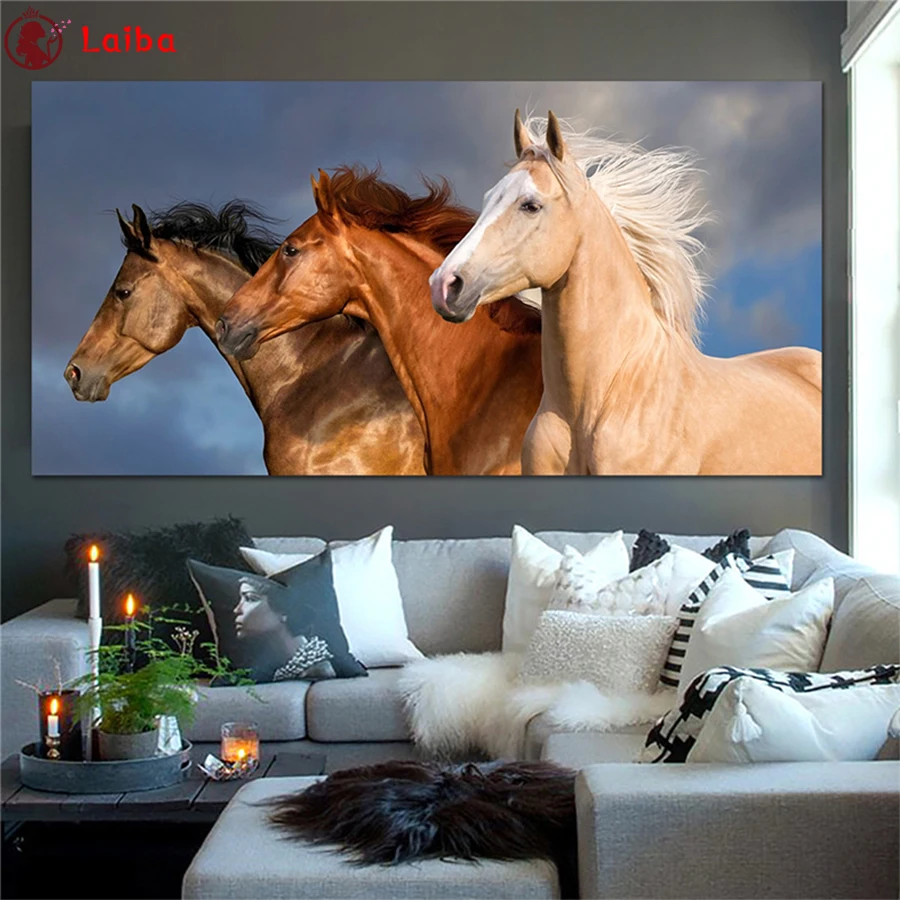 

DIY Diamond Painting Modern animal art, three running horses diamond Embroidery 5d mosaic Diamond needlework cross stitch room