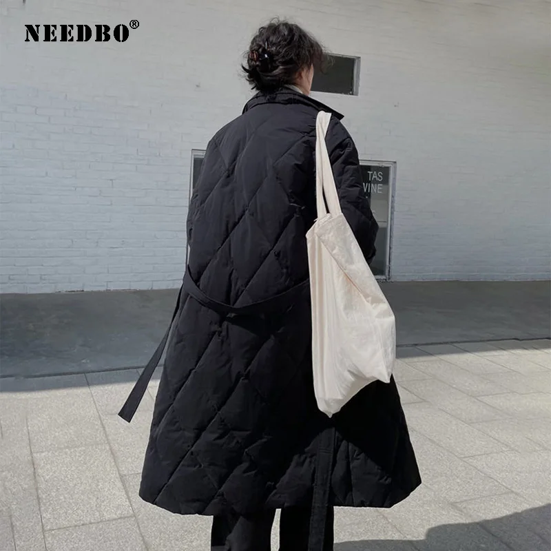 Winter New Korean Style Long Cotton Padded Coat Women's Casual Stand-up Collar Oversize Long Warm Jacket Women Fashionable