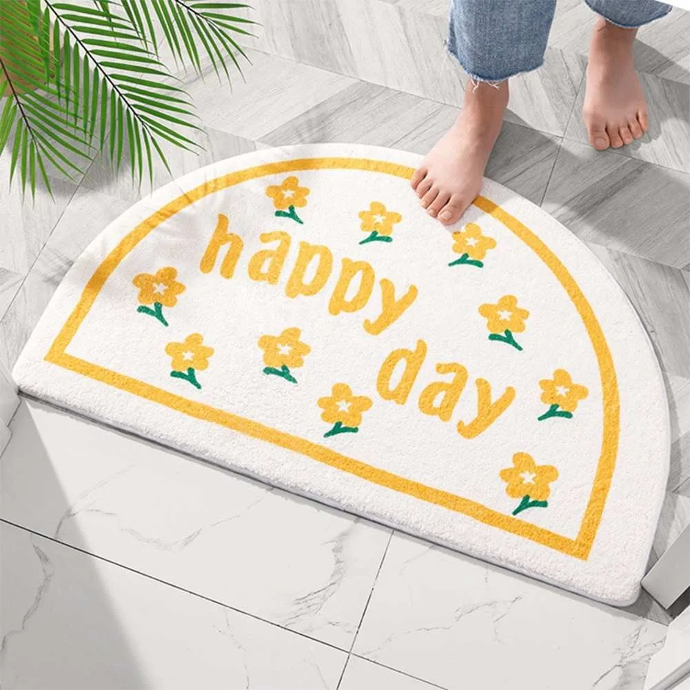 

1pcs Bathroom Non-slip Mat Absorbent Floor Mat Bathroom Door Mat 40*60CM Yellow Bottom Semicircle Sun Flower Bedroom Floor Mat