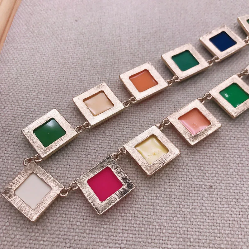 

Square Pendant Charm Necklace Choker Alloy Colorful Created Personality Accessories For Women Girls