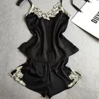 Пижама женская кружевная, черная, с короткими штанами, 2 шт.