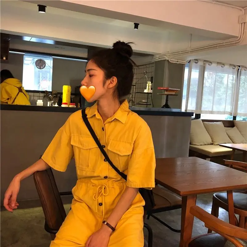 Брюки карго женские в Корейском стиле повседневный свободный тонкий комбинезон с завышенной талией и