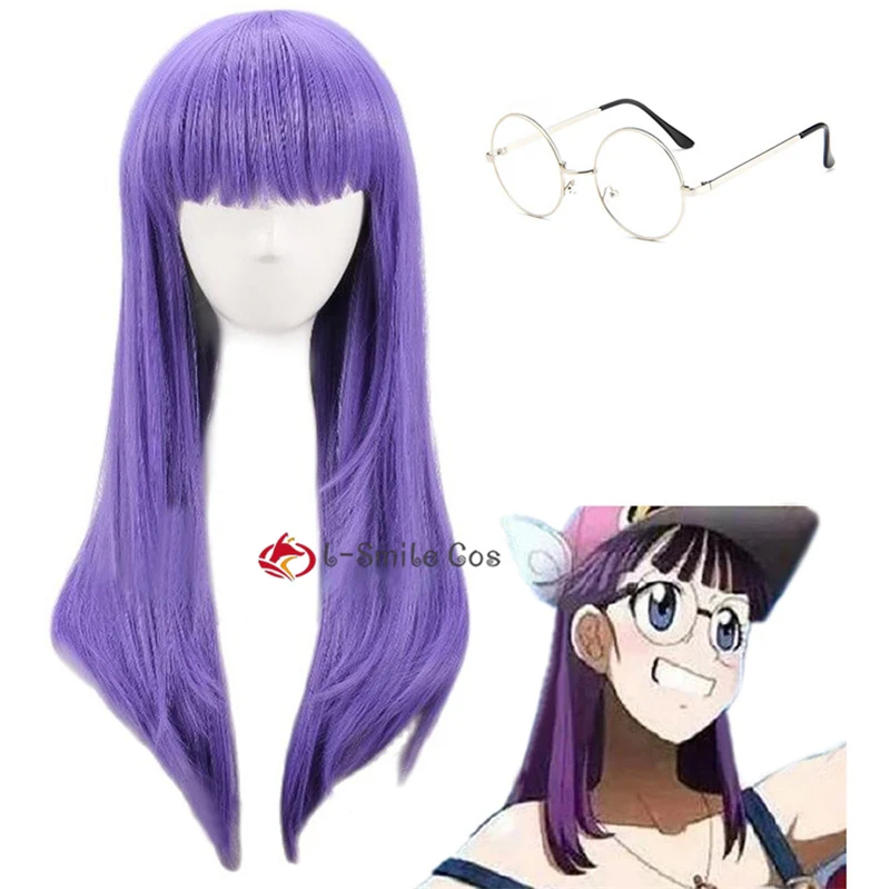 

Dr. Slump Arale 60cm Long Purple Straight Cosplay Wig Arale Role Play Anime Heat Resistant Synthetic Hair Wigs + Free Wig Cap