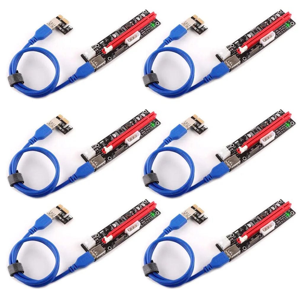 

6 шт., Райзер-карта PCI-E, 4 контаксветодиодный, 6 контактов, Sata, 15 контактов