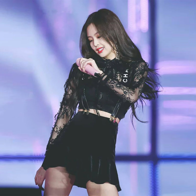 Kpop Повседневная Черная кружевная Короткая юбка комплект для женщин из двух
