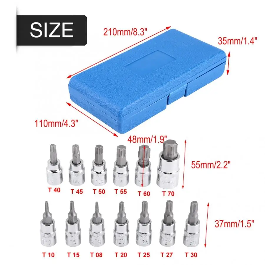 

13Pcs Torx Star Bit Socket Set 1/2inch 3/8inch 1/4inch Drive Hand Tools Set