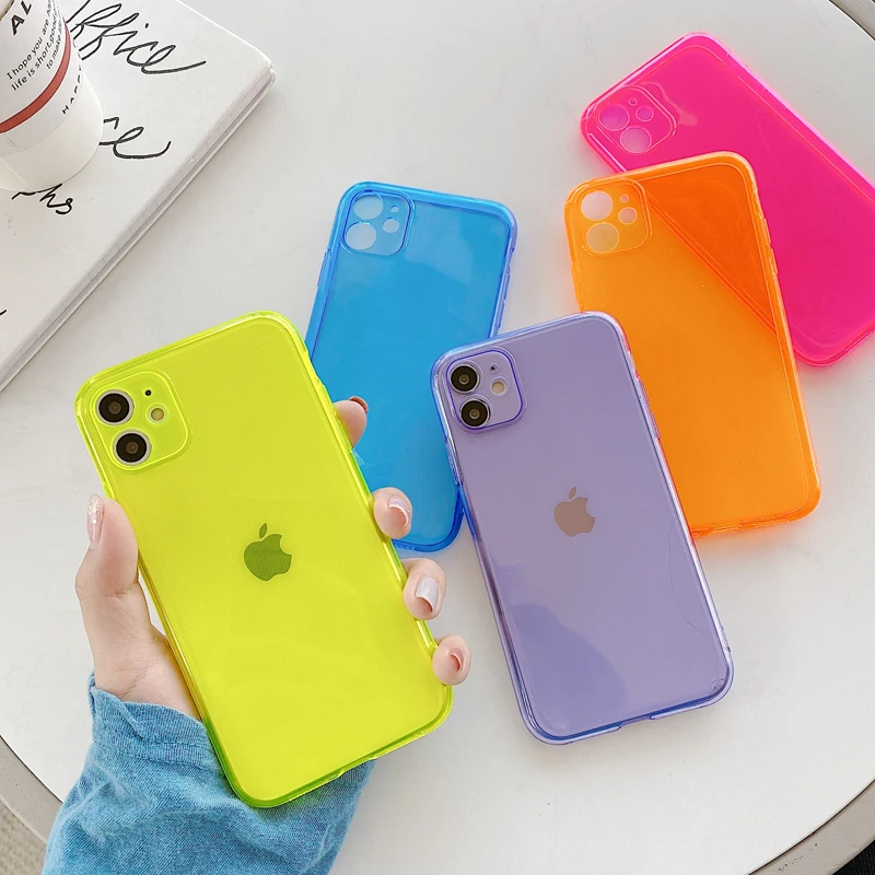 Camera Protective Phone Case For iPhone 11 Pro Max XR XS 7 8 Plus X Soft TPU Colorful Fluorescent Clear Anti-fall Cases | Мобильные