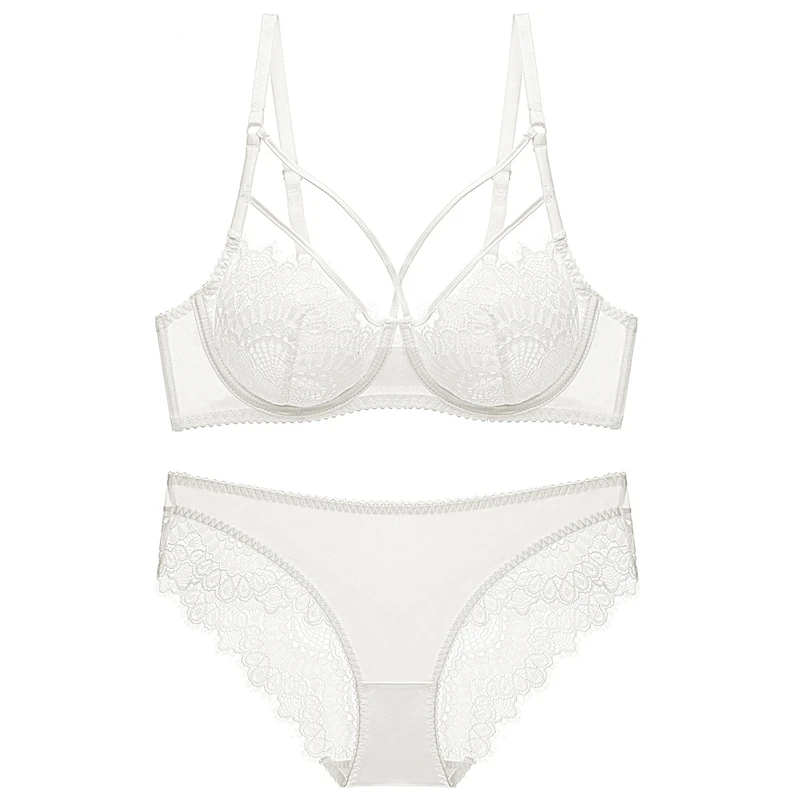 

Women's lace bra women's sexy ultra-thin transparent lingerie bra big breasts show small comfortable breathable bra set WT113