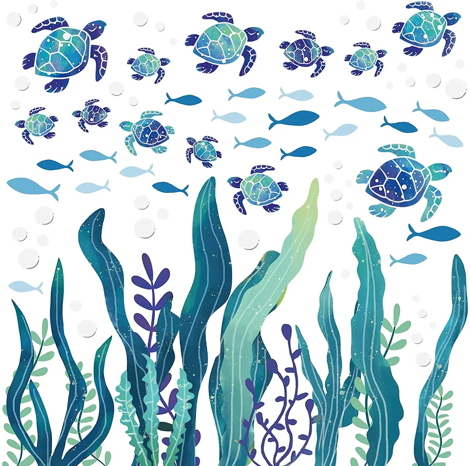 

Морская настенная наклейка, морская черепаха, наклейки на стену, рыба, пузыри, Виниловая наклейка на стену, морские водоросли, настенная нак...
