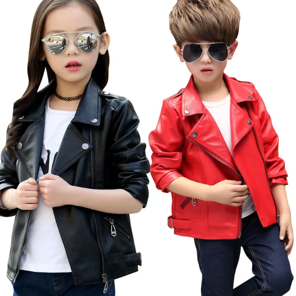 

Kid's lapel faux leather jacket boy girl fashion jacket