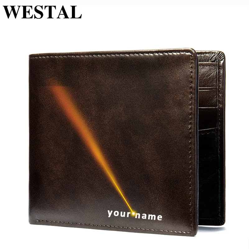 Кошелек WESTAL мужской из натуральной кожи с гравировкой тонкие бумажники складной