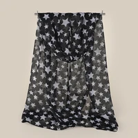 spring and summer new small five pointed star chiffon silk scarf printed small gauze scarf outdoor beach towel shawl dual purpos