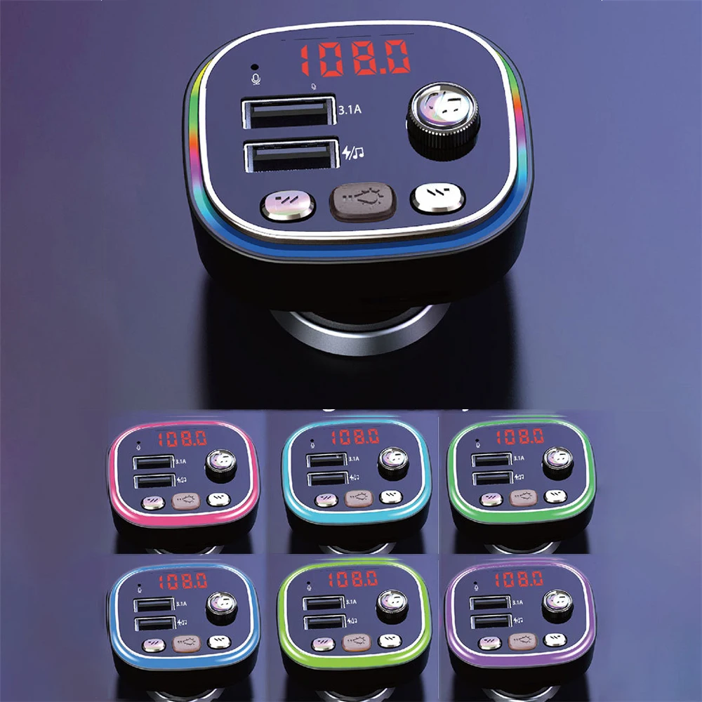 c20 car cigarette lighter fm transmitter audio player bluetooth with colorful lights mp3 player dual usb 5v 3 1a fast charger free global shipping