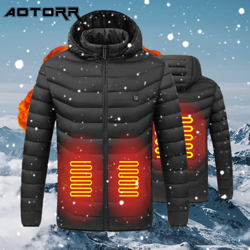 Мужская парка с USB-подогревом однотонная теплая куртка капюшоном и подогревом