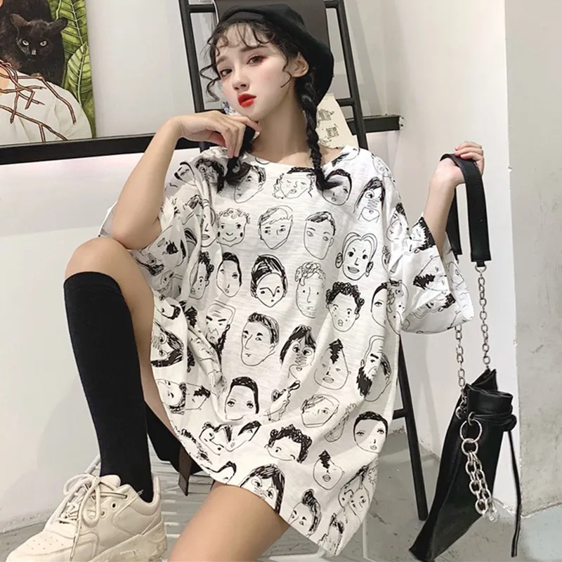 

Women's Elegant Korean Style T-Shirts Loose Short Sleeve Round Neck Graphic Printed Ladies Tee #