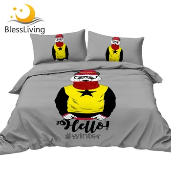 BlessLiving Funny Bedding Set Panda Duvet Cover Cartoon Bedclothes for Kids Grey Bed Cover With Pillowcase Soft Bedclothes 3pcs 1