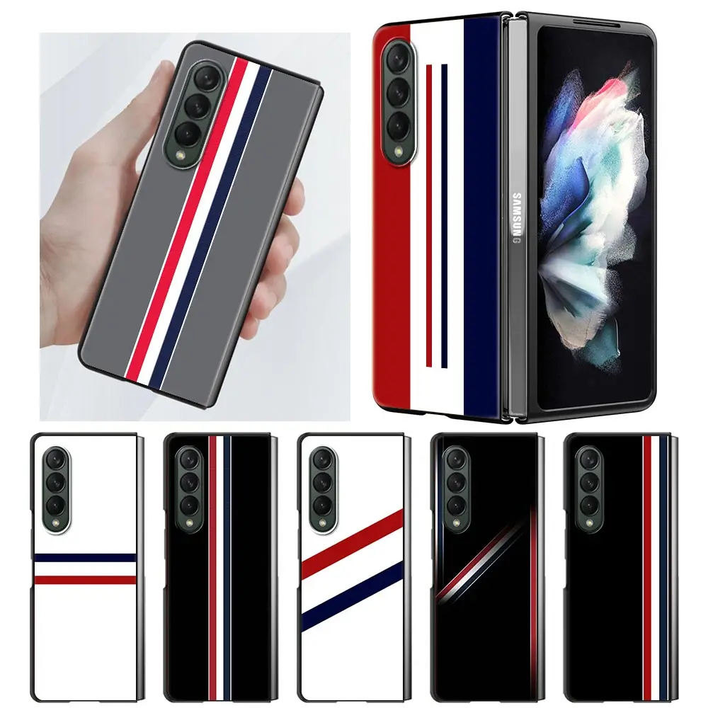 

Luxury Brand Stripes for Samsung Galaxy Z Fold3 Case Flip Shockproof Hard Plastic PC Cover For Samsung Z Fold 3 5G Phone Case