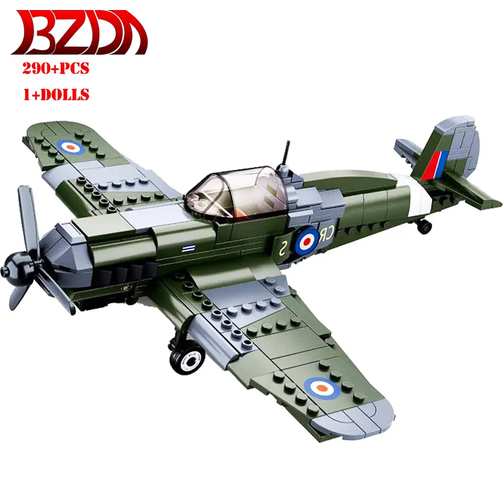 

BZDA Military Plane Blocks North Africa Campaign Spitfire Fighter Building Blocks WW2 Airplane Bricks Kids Toys Christmas Gifts