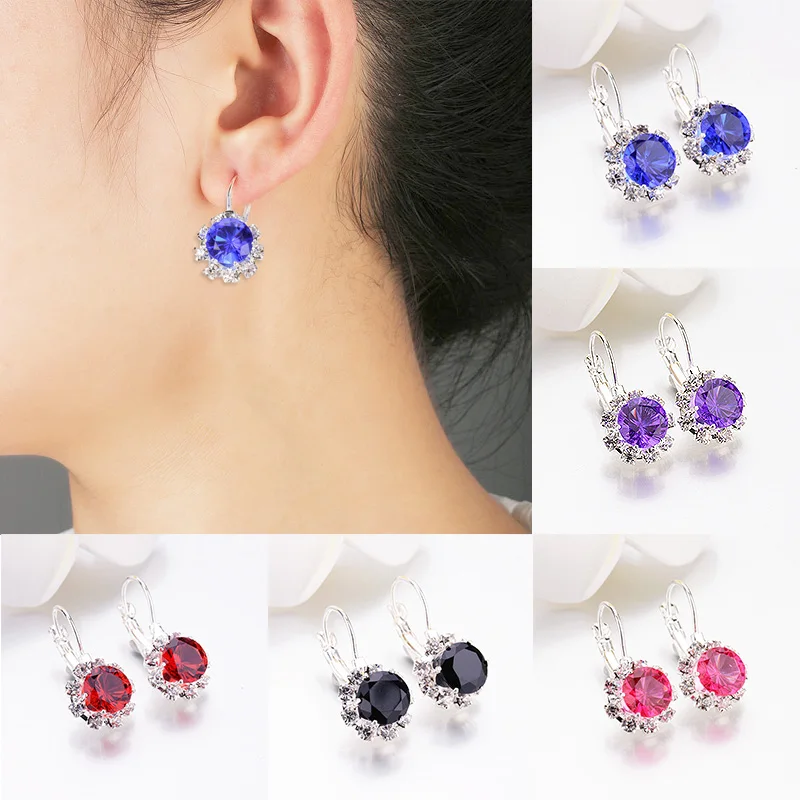 

1Pair Allergy Free 2018 New Arrival 6 Colors Big Gem Stone Rhinestone Zirconia Crystal Earring Exquesite Beautiful Unique Gifts
