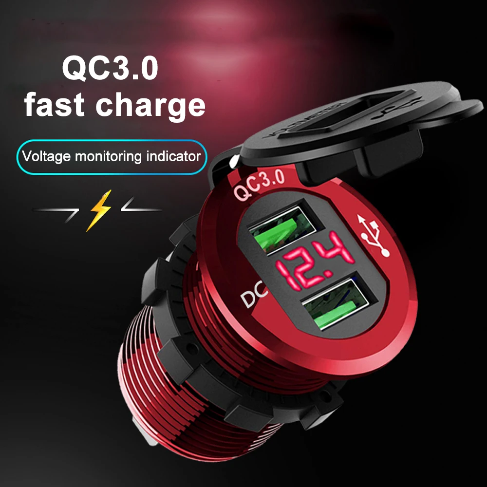 12V 24V автомобиль Quick Charge 3 0 Dual USB Зарядное устройство Водонепроницаемый гнездо