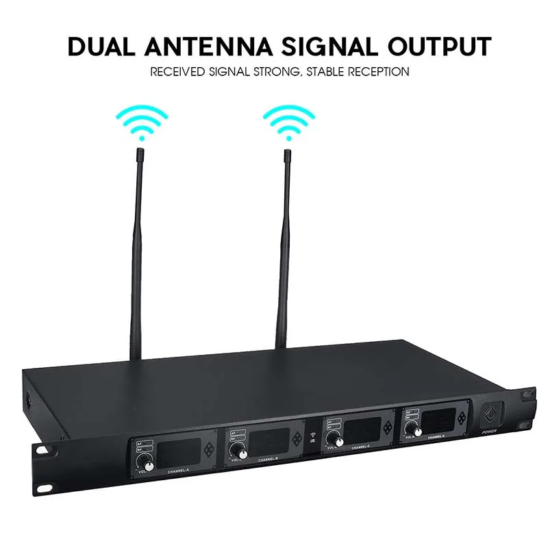 Беспроводная система ушной монитор UHF двойной передатчик + 4 приемника