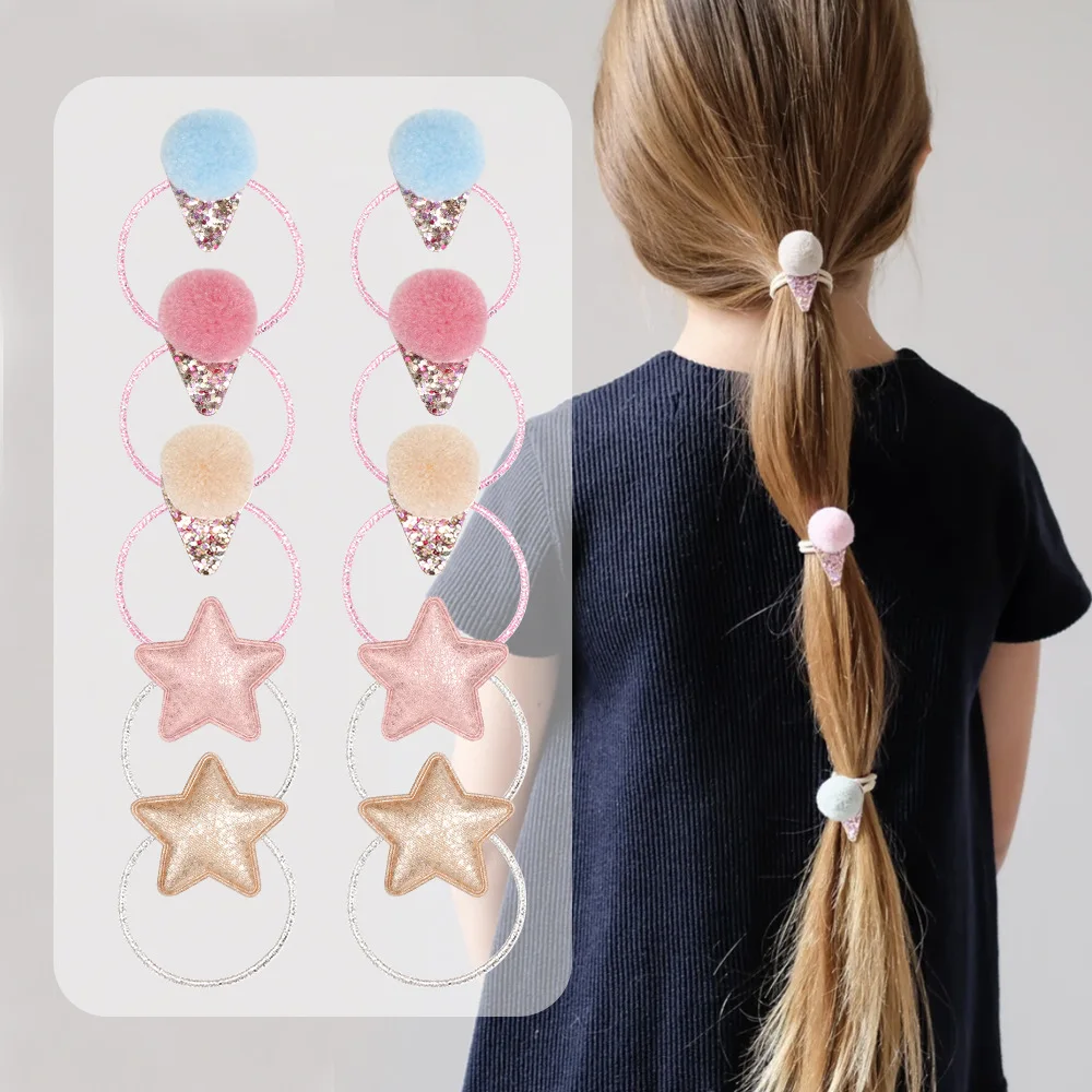 

Spring Summer Hair Ball Hair Bands Korean Children High Elastic Hair Bands Pentagram Star Sequins Baby Girls Elastic Rubber Band
