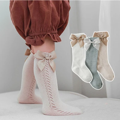 

2021 Spring Baby Socks Girls Knee High Socks With Bow Spanish Style Toddlers Tube Sock Kids Hollow Out Infant Princess Socken