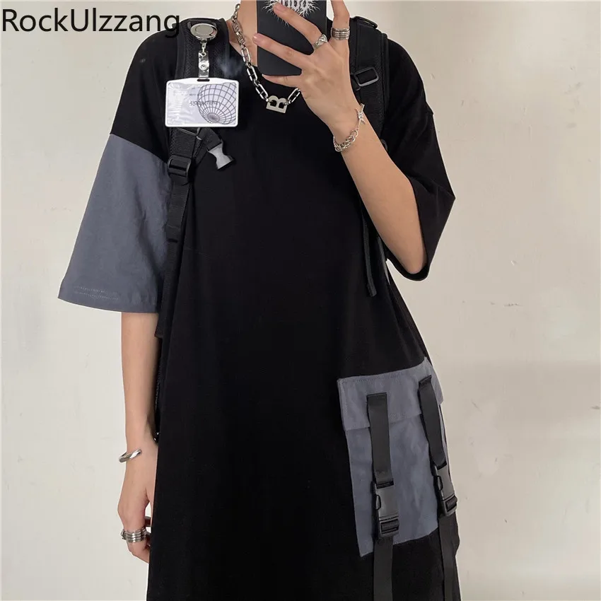 Футболка мужская составного кроя с ленточным ремнем и карманом уличная одежда в