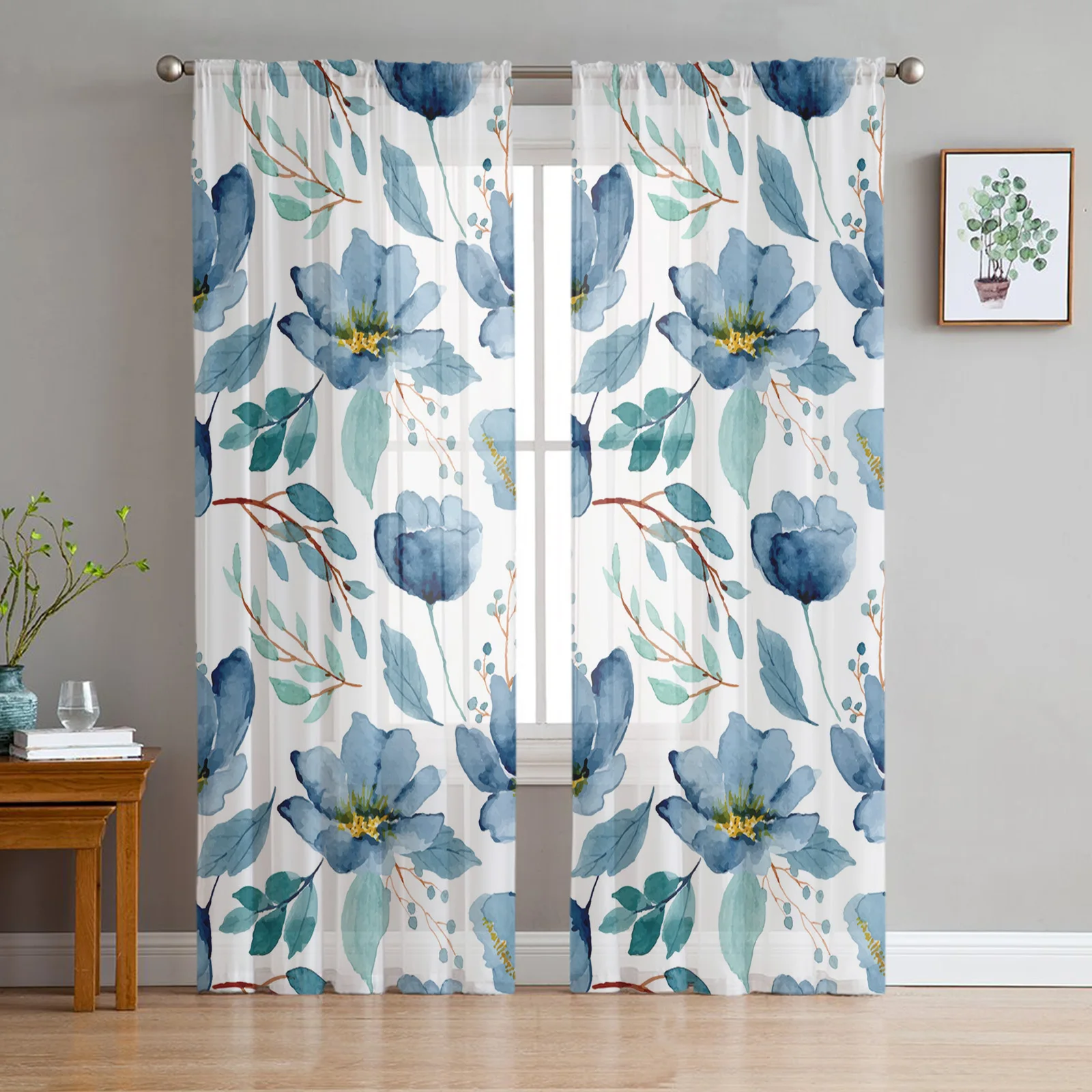 Летние прозрачные шторы с акварельными цветами для гостиной спальни кухни