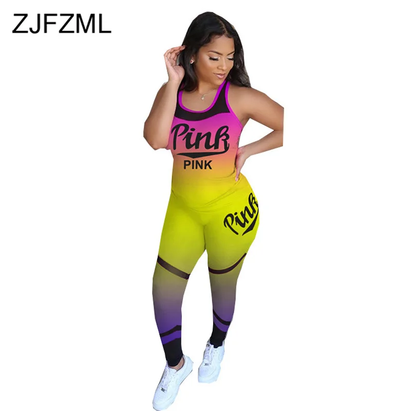 Gradient Letter Stripe Print Two Piece Sweatsuit Women Clothes Slim Fit Tank Top+Skinny Short Suit Plus Size Lounge Wear Outfit star and stripe print tank top