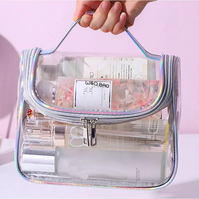 

Fashion Transparent Laser Travel Makeup Bag Women Handbag Zipper Wash Organizer Storage Beauty Make Up Waterproof Cosmetic Case