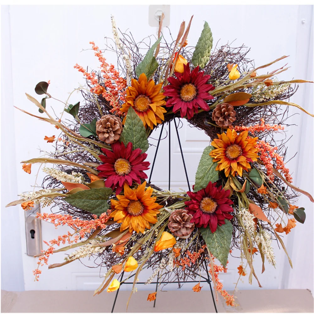

Arge Artificial 24” Sunflower Wreath Door Wreath - Handcrafted Wreath For Front Door Outdoor Home Wall Party Wedding Decor