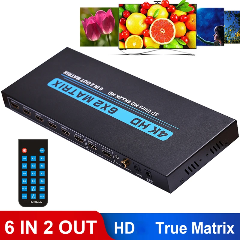 4K 6x2 матричный Многофункциональный HDMI совместимый переключатель сплиттер HD
