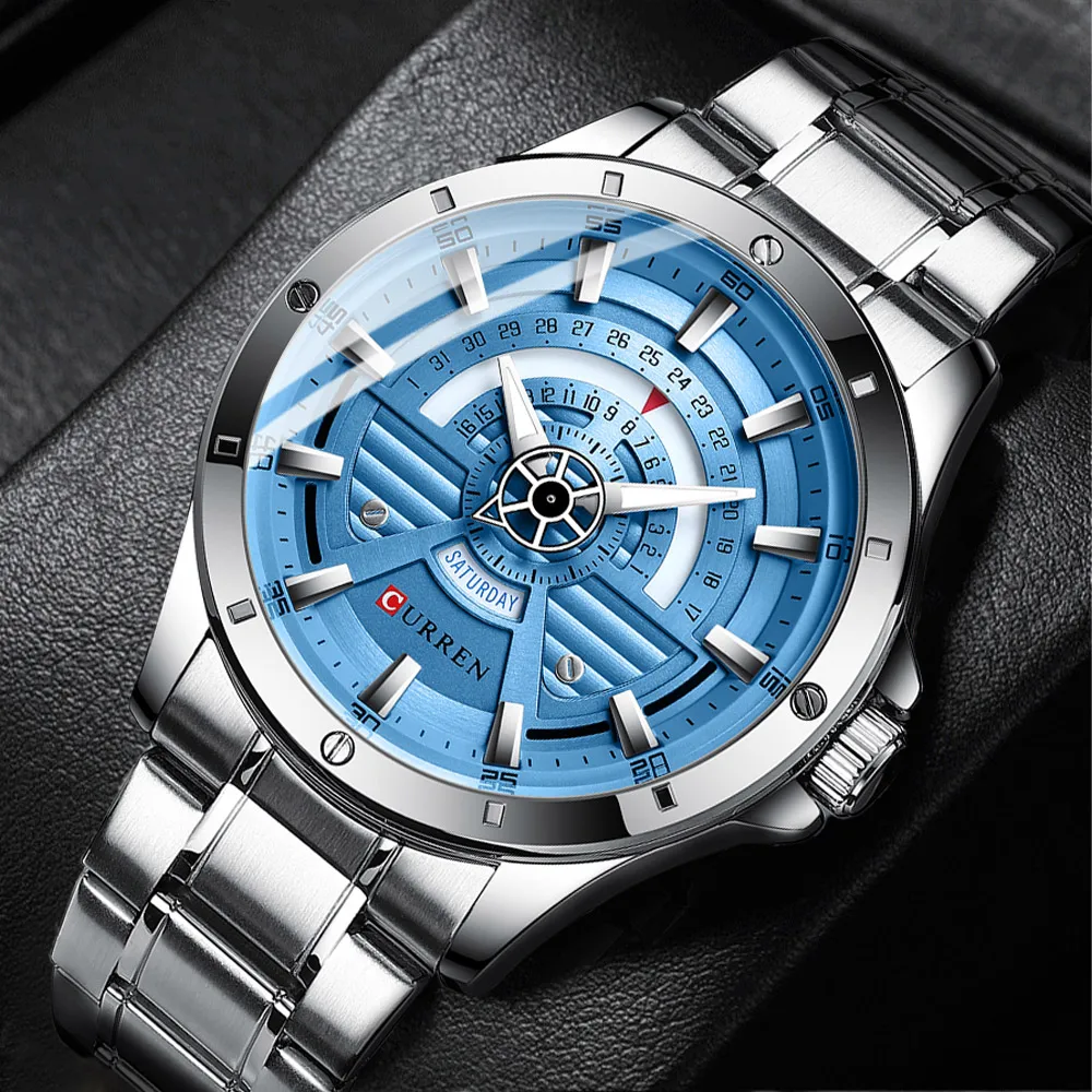 

CURREN Watches Mens 2020 Modern Quartz Stainless Steel Wristwatches for Male Silver blue Business Creative Clocks montre homme
