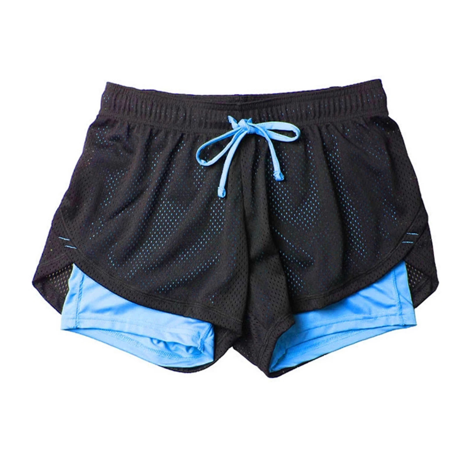 

Для женщин 2-в-1 спортивные шорты дышащие быстросохнущие эластичные Высокая талия на шнурке для бега, шорты для спортивного зала