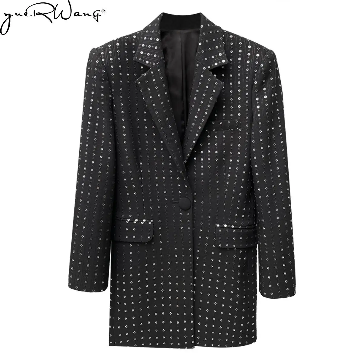 

Yuerwang Женский блейзер, юбка, комплект, Блейзер, сращивающийся черный пиджак, асимметричный разрез, короткая юбка с высокой талией, винтажные ...