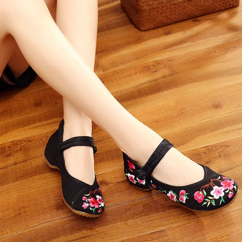 Женские винтажные балетки Veowalk из хлопчатобумажной ткани с цветочной вышивкой