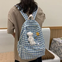 new cotton women backpack female plaid school bag for teenage girls high quality travel backpacks book mochilas bookbag