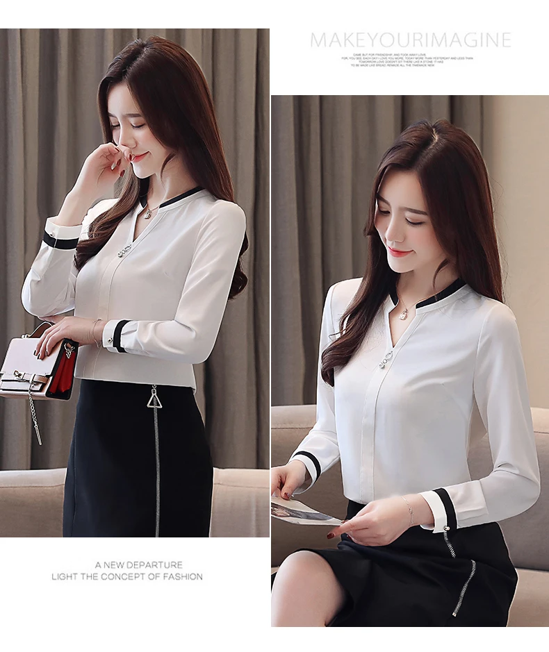 

Chiffon Women's Blouses Solid Shirt Casual Long Sleeve Top V-neck Loose Summer Fashion Blouse Regular Houthion