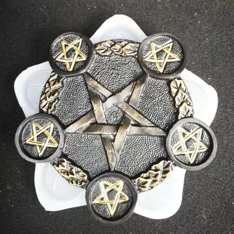 

Astrology Pentacle Altar Candle Holder Epoxy Resin Mold Divination Plate Candlestick Silicone Mould DIY Crafts Tool D5QB
