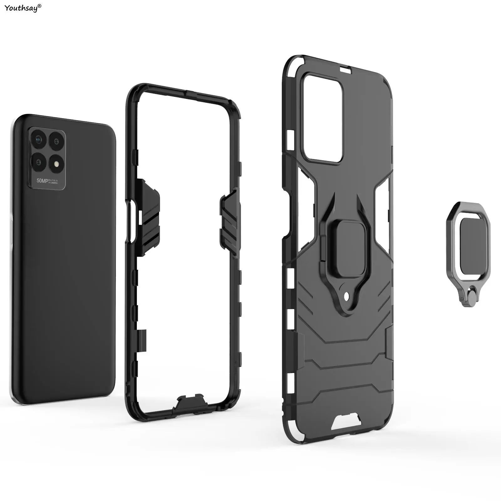 for realme 8i case for realme 8i 8 pro c21 c21y narzo30a 30 cover funda shell finger ring pc stand phone bumper for realme 8i free global shipping